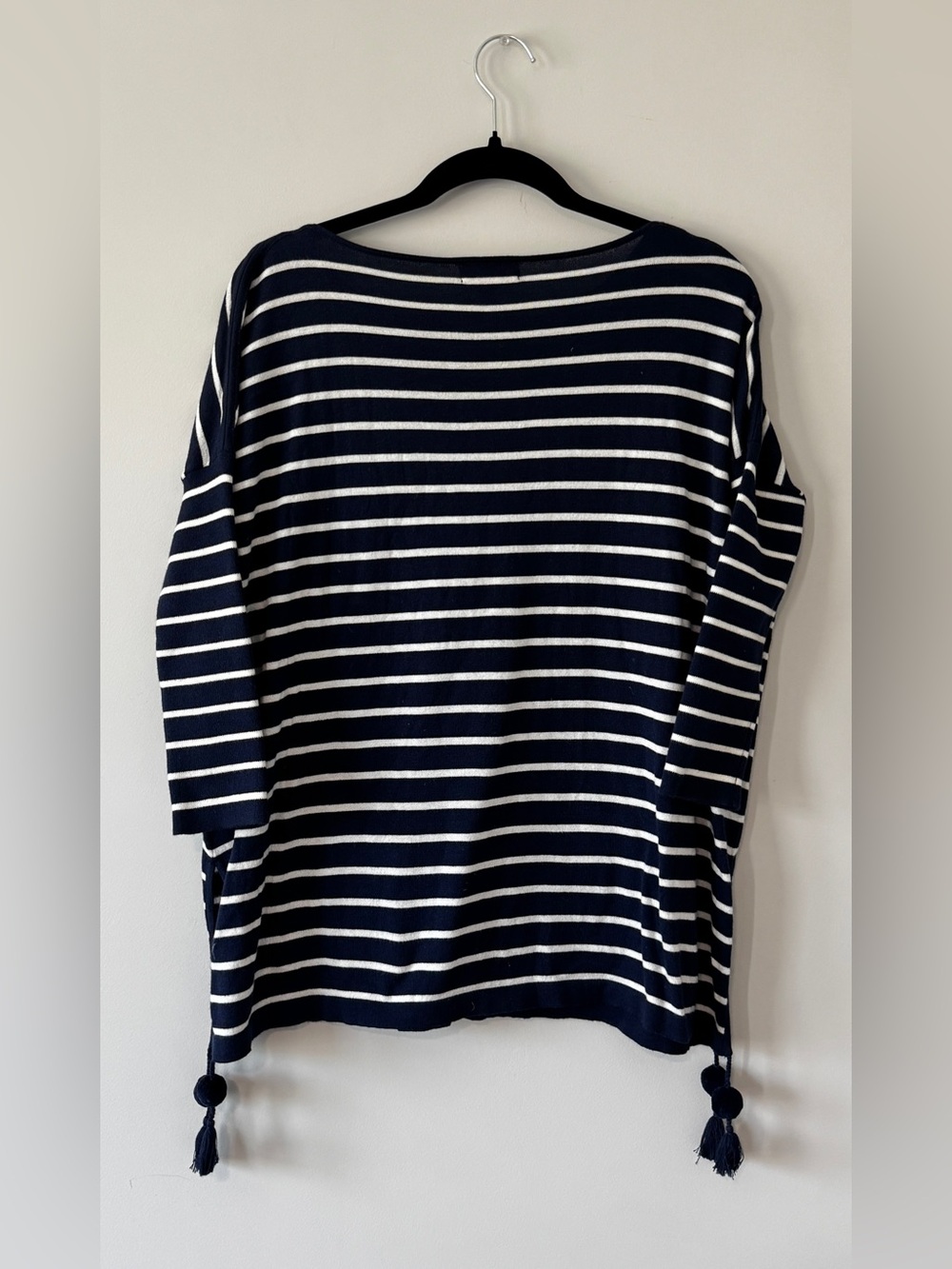 Lilly Pulitzer Elba Sweater Navy White Coastal Shell Stripe Tassel Oversized XXS - Picture 3 of 7